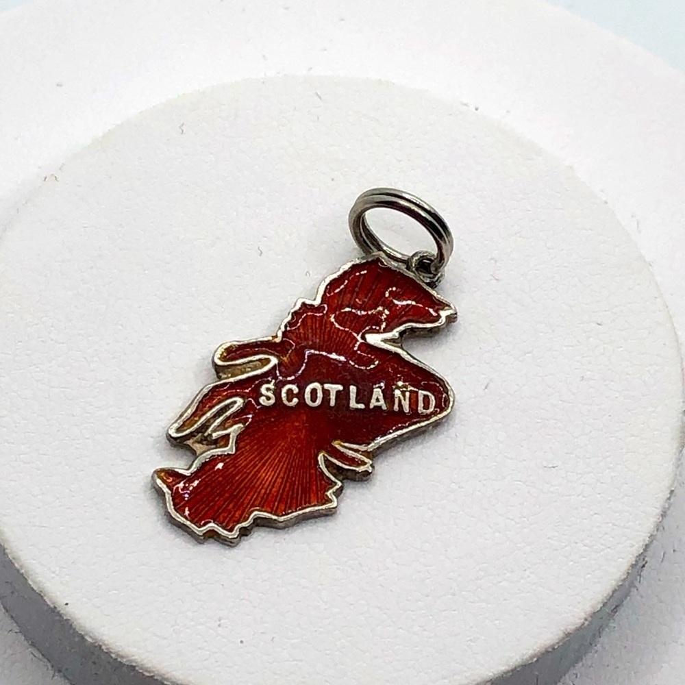 Vtg Sterling Silver Scotland Orange Red Enamel Mini Charm / Pendant 1”